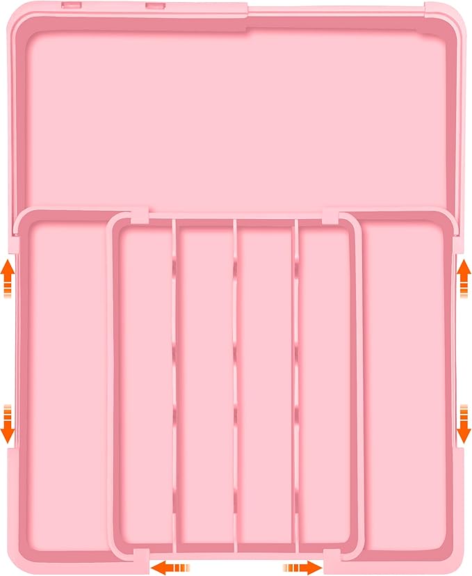 Silverware Organizer Expandable Silverware Drawer Organizer Adjustable Drawer Organizer, Flatware Cutlery Tray for Spoons Forks Knives Kitchen Organizers Storage,Pink