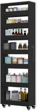 7-Tier Slim Storage Cart, Wooden Rolling Pantry Cabinet with Wheels, Narrow Shelf Organizer for Kitchen, Bakers Rack, Dining Room, Closet, Small Spaces Dark Walnut 47.2" H*5.9" W*23.6" D