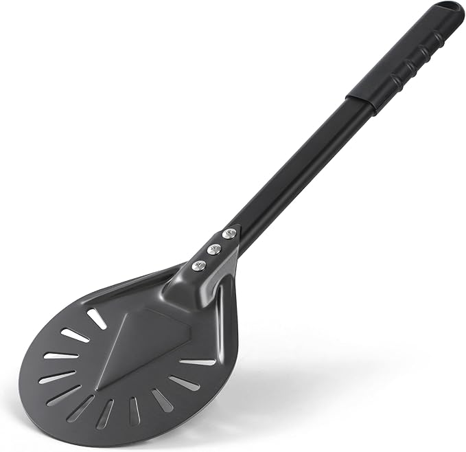 9” Pizza Turning Peel - Pizza Turner - Restaurant-Grade Aluminum Perforated Pizza Peel Lightweight Metal Outdoor Pizza Oven Accessories