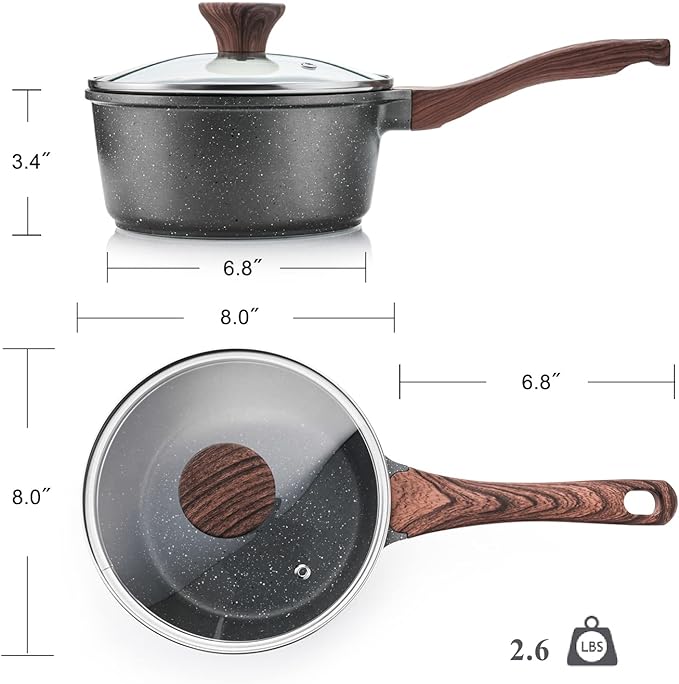 SENSARTE Nonstick Sauce Pan Set with Lid - Swiss Granite Coating 1.5 + 2.5 QT Induction Compatible