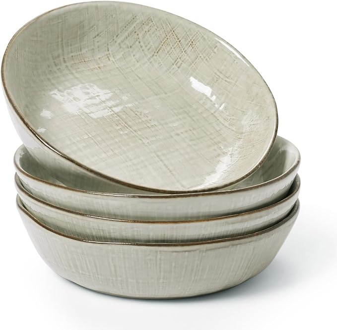 famiware Moonlight 8.5 Inch Pasta Bowls Set of 4, 32oz Serving Bowls for Kitchen, Soup Bowl with Linen Finish, Large Stoneware Bowls for Festivals, Housewarming, Dinnerware, Summer Sand
