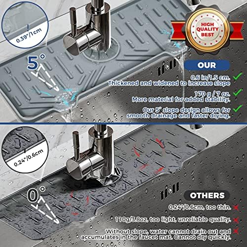 BFONS Silicone Faucet Handle Drip Catcher Drying Tray Mat Dish Soap Sponge Holder Accessories Gadgets for Kitchen Counter Bathroom Kitchen Sink Splash Guard -Grey - Image 4