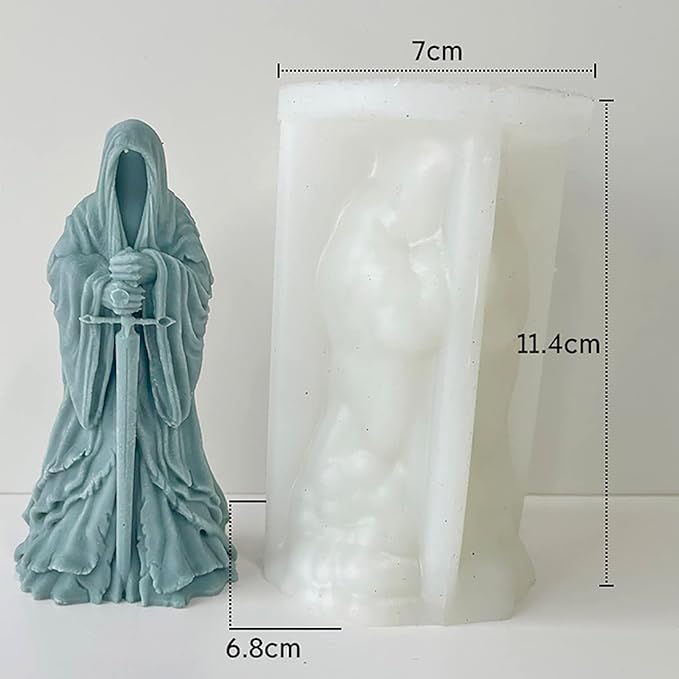 Sword Man Cylinder Candle Mold - Resin Casting Silicone Molds for Home Decor & Candle Making Wave Spiral Mold