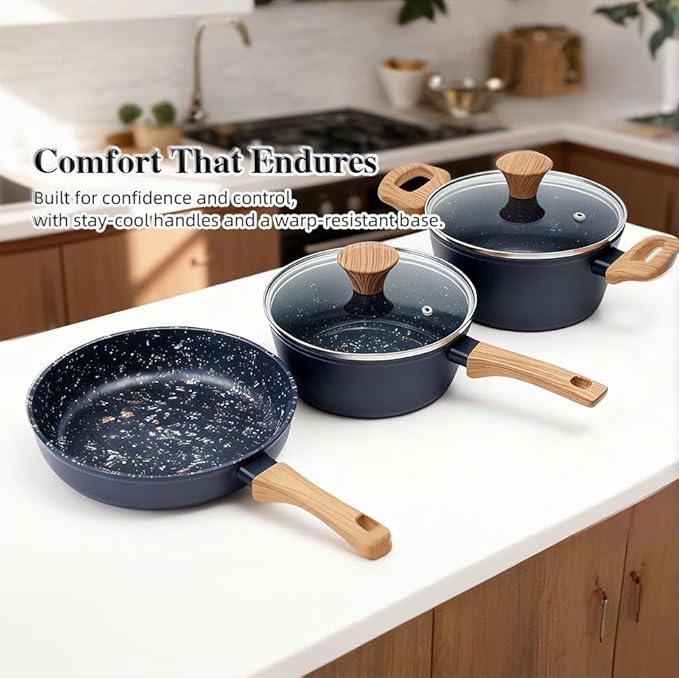 Jovire 3-Piece Nonstick Cookware Set with Lids - Black