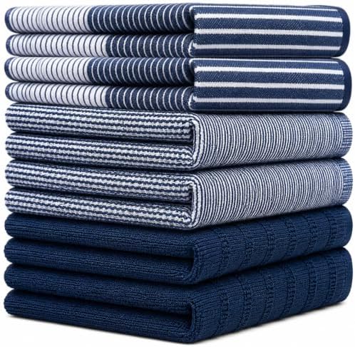 Premium Kitchen Towels 6 Pack 100% Cotton, 20"x28" Dish Towels - Navy Blue - Image 2
