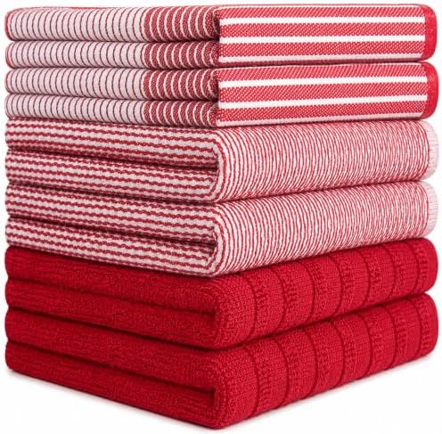 Premium Kitchen Towels 6 Pack 100% Cotton, 20"x28" Dish Towels - Red - Image 2