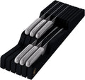 In-Drawer Knife Block - Bamboo Knife Drawer Organizer for Kitchen - Fits 5 Long + 6 Short Knives | Store Knives with Blades Pointing Down - Wooden Steak knife Holder without Knives (Black)