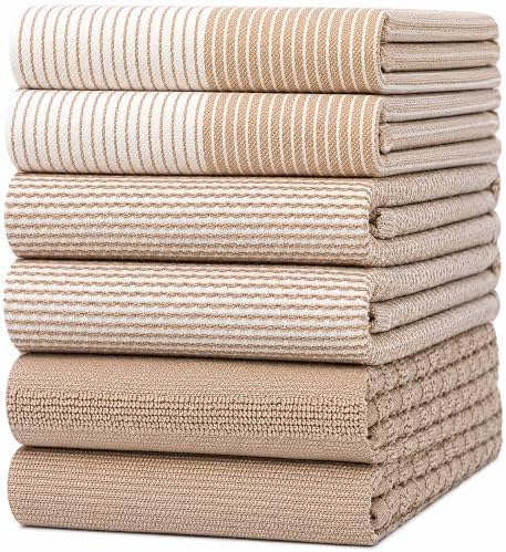 Premium Kitchen Towels 6 Pack 100% Cotton, 20"x28" Dish Towels - Tan by BumbleTowels