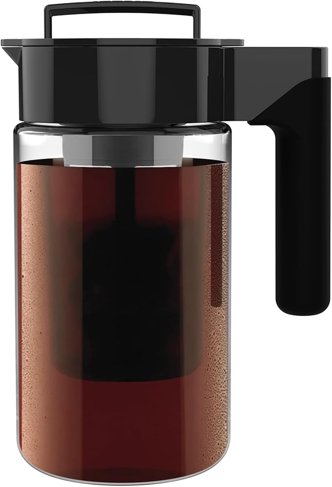 Takeya Glass Cold Brew Coffee Maker for Iced Coffee, Airtight Pitcher, Premium Quality, 1 Quart, Black Lid and Handle