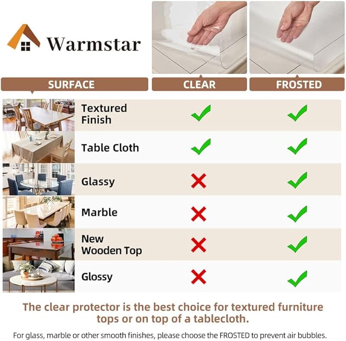 Warmstar Clear Table Cover Protector 24 x 60 Inch,1.5mm Thick Plastic Table Cover Rectangle,PVC Clear Table Protector,Desk Protector Mat for Kitchen, Dresser, Writing Desk，Dining Room Table