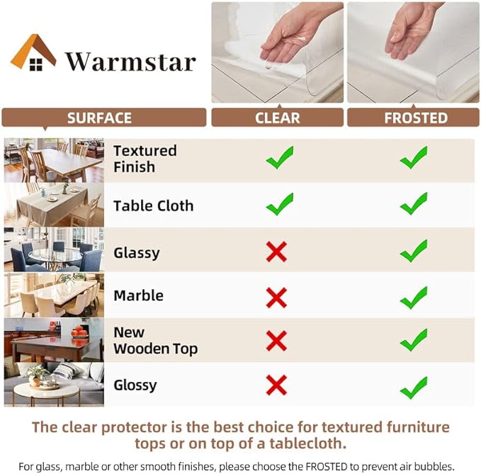Warmstar Clear Table Cover Protector 24 x 108 Inch,1.5mm Thick Plastic Table Cover Rectangle,PVC Clear Table Protector,Desk Protector Mat for Kitchen, Dresser, Writing Desk，Dining Room Table