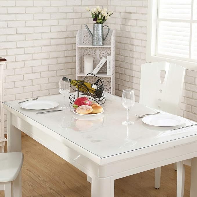 NECAUX Custom Multisize 1.5mm Thick Clear PVC Table Cover Protector - 24 x 46 Inch Water Resistant Plastic Rectangular Vinyl Non-Slip Desk Pad for Coffee Table/Writing Desk