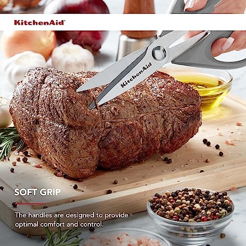 KitchenAid All Purpose Kitchen Shears with Protective Sheath Durable Stainless Steel Scissors, Dishwasher Safe, Soft Grip Comfort Handle, 8.72 Inch, Gray - Image 4