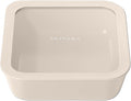 Ceramic Coated Glass Food Storage Container | No PTFE, PFOA, PFAS, and BPA | Reusable Non Toxic Meal Prep Container with Glass Lid | Easy To Store | 8 Cup Square [Crema]