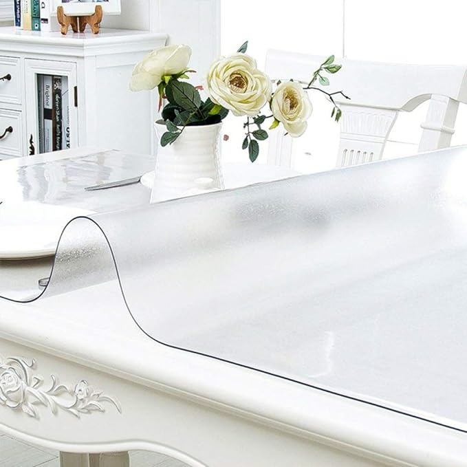 NECAUX Custom Multisize 1.5mm Thick Frosted PVC Table Cover Protector - 18 x 72 Inch Water Resistant Rectangular Plastic Vinyl Non-Slip Desk Pad for 6 Foot Coffee Table/Writing Desk/Trainning Table
