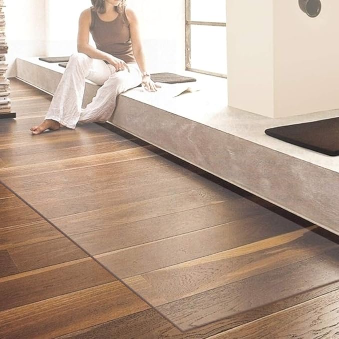 NECAUX Custom Multi-Size 1.5mm Thick Frosted PVC Table Cover Protector - 44 x 80 Inch Kitchen Wood Grain Vinyl Transparent Table Cover Plastic Protective Pad for Dining Room Table