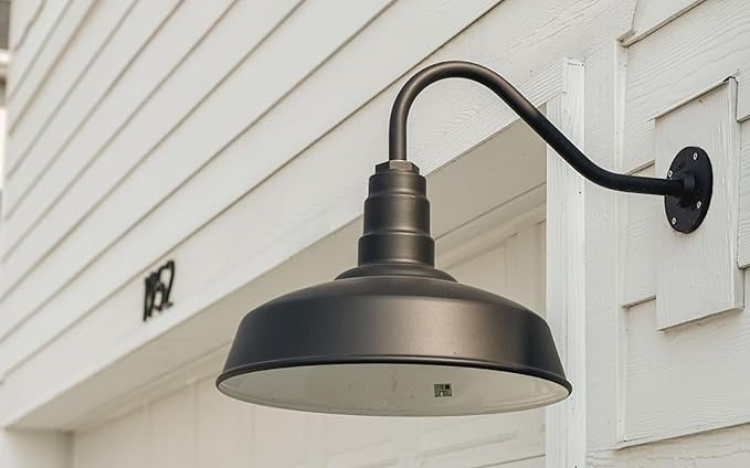 Steel Lighting Co. Gardena Barn Light | Outdoor Wall Mounted | 16" Dome | 16" Gooseneck | Farmhouse Light Made in America | Red Exterior/White Interior