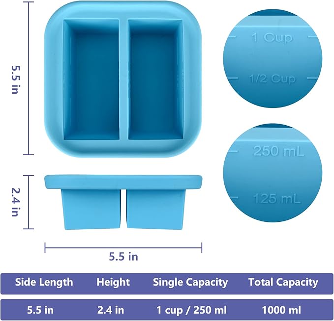 1 Cup Silicone Freezer Molds Silicone Freezer Tray with Lid 4 Pack Soup Freezer Containers Make 8 Soups, Broths, Stews, Sauces, Curries