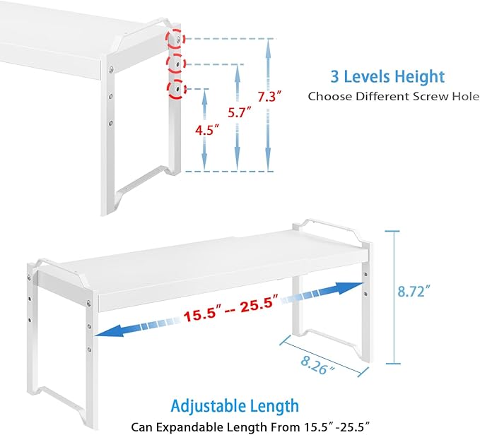 3 Pack Kitchen Cabinet Organizer Shelf, Stackable Expandable Shelves Organizers for Kitchen Cabinet Countertop Storage, Adjustable Counter Cupboard Pantry Organizer Shelf Rack Stand, Length:25.5 Inch