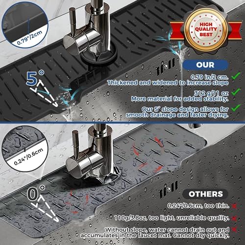 24" Splash Guard Plus Size Silicone Sink Faucet Drying Mat Handle Drip Catcher Tray Dish Sponge Holder Kitchen Accessories Protector Home Organization Gadgets Organizer - Image 3