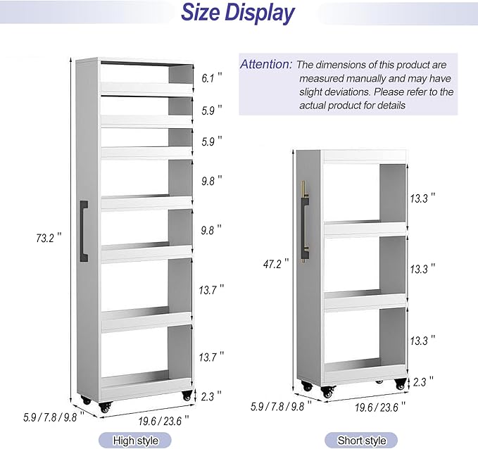 7-Tier Slim Storage Cart, Wooden Rolling Pantry Cabinet with Wheels, Narrow Shelf Organizer for Kitchen, Bakers Rack, Dining Room, Closet, Small Spaces Dark Walnut 73.2''H*5.9''W*23.6''D