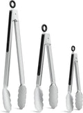 NileHome Tongs for Cooking, Professional Stainless Steel Cooking Tongs – Heat-Resistant for Grilling, BBQ, Serving Salad, Pasta, and Kitchen Use, Dishwasher Safe, Set of 7" 9" 12", Silver