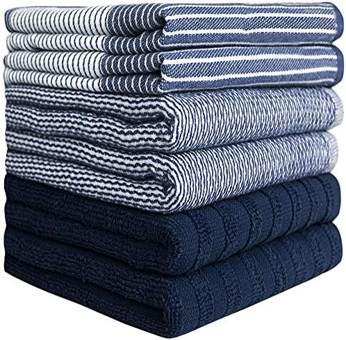 Premium Kitchen Towels (20”x 28”, 12 Pack) | Large Cotton Dish Towels | Flat & Terry Highly Absorbent Kitchen Linen Set with Hanging Loop | Navy Blue - Image 2