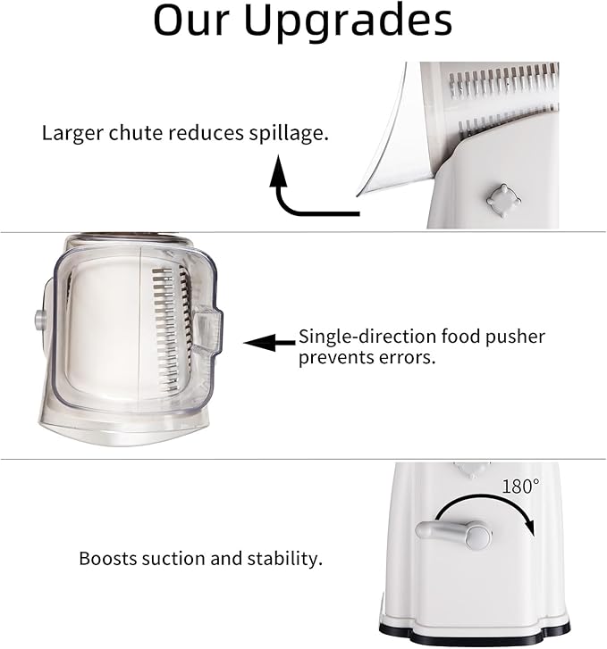 Rotary Cheese Grater Shredder - Upgraded 5 in 1 Cheese Grater with Handle and Strong Suction Base, Multi-purpose Julienne Slicer Ice Shaver Nuts Grinder for Ice, Vegetables, Fruit, Nuts