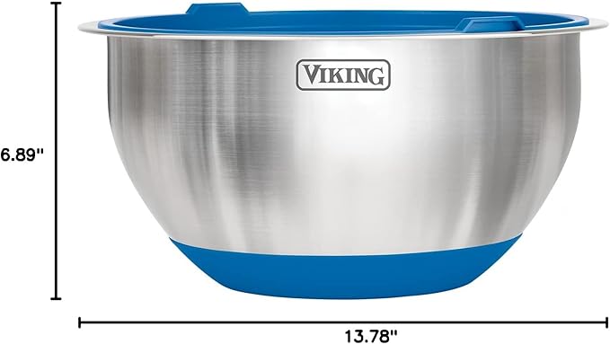 VIKING Mixing Bowls Set 10 Piece - Stainless Steel with Non-Slip Silicone Base Blue