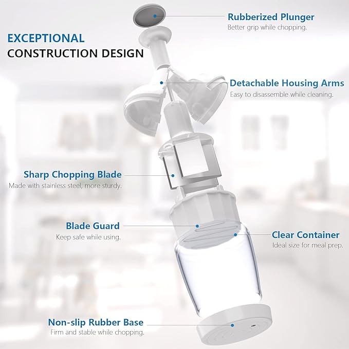 Pamperεd Chεf Food Chopper, Vegetable Chopper, Onion Chopper, Garlic Chopper, Nuts Chopper - Hand Chopper For Vegetables Salads Fruits, Nuts. Dishwasher-safe, White, Easy to Clean