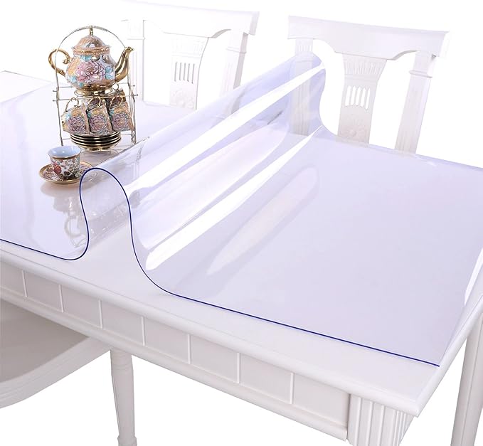 NECAUX Custom 48 x 71 Inch Clear Table Cover Protector, 1.5mm Thick Wood Grain Transparent Table Pad Non-Slip Tablecloth Plastic Protective Pad for Dining Room Table, Conference Table