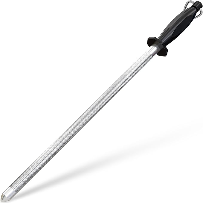 Utopia Kitchen Knife Sharpener Rod 12 Inch, Professional Honing Rod for Knife Sharpening with Hanging Hook, Black