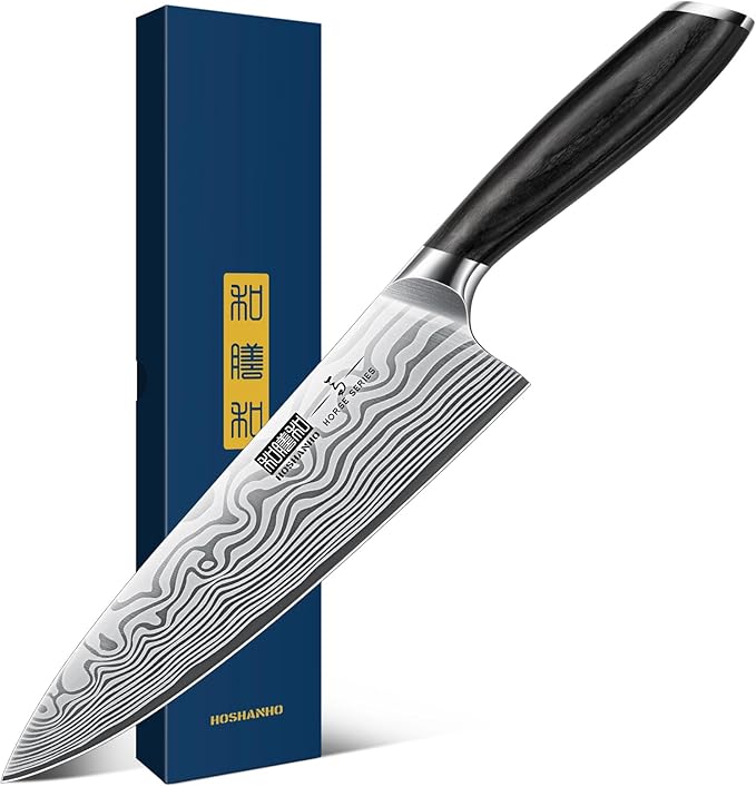 HOSHANHO 8 Inch Chef Knife, Ultra Sharp High Carbon Powder Steel Kitchen Knife, Professional Japanese Chef's Knife with Ergonomic Pakkawood Handle