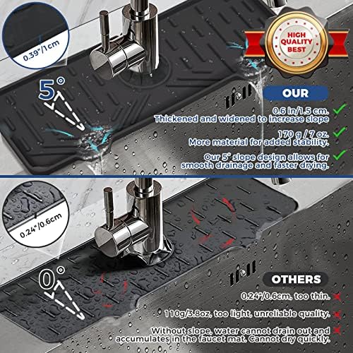 2 Pcs Silicone Faucet Handle Drip Catcher Tray Mat, 2 in 1 Dish Soap Sponge Holder for Kitchen Sink & Sink Splash Guard, Silicone Faucet Mat Drying Mat for Kitchen Sink Accessories, Counter, Bathroom - Image 4
