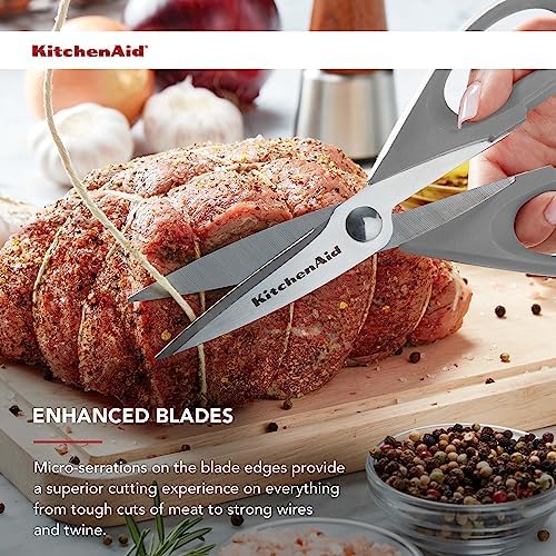 KitchenAid All Purpose Kitchen Shears with Protective Sheath Durable Stainless Steel Scissors, Dishwasher Safe, Soft Grip Comfort Handle, 8.72 Inch, Gray - Image 5
