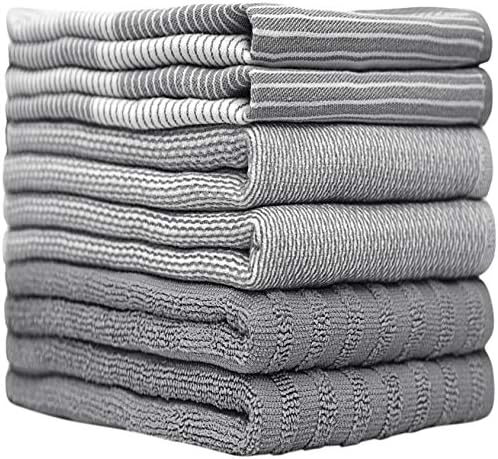Premium Kitchen Towels (20”x 28”, 12 Pack) | Large Cotton Dish Towels | Flat & Terry Highly Absorbent Kitchen Linen Set with Hanging Loop | Gray - Image 2