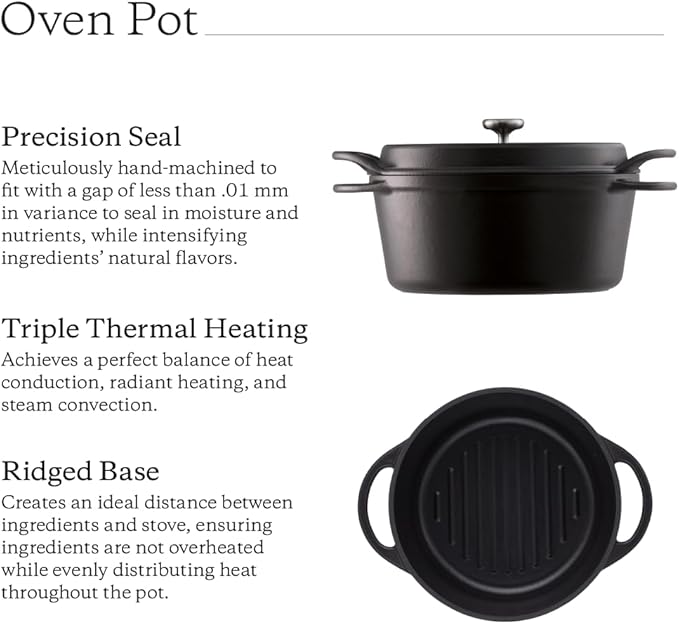 Vermicular 22cm Matte Black - Cast Iron Dutch Oven 3.7 Qt