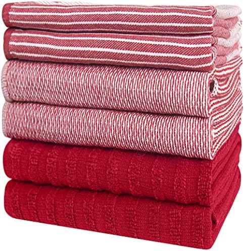 Premium Kitchen Towels 6 Pack 100% Cotton, 20"x28" Dish Towels - Red - Image 6