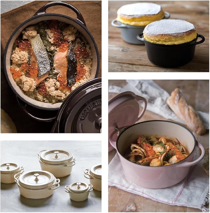 Vermicular Oven Pot 26cm Shallow - Premium Japanese Cast Iron Dutch Oven 3.9 Qt Pearl Brown