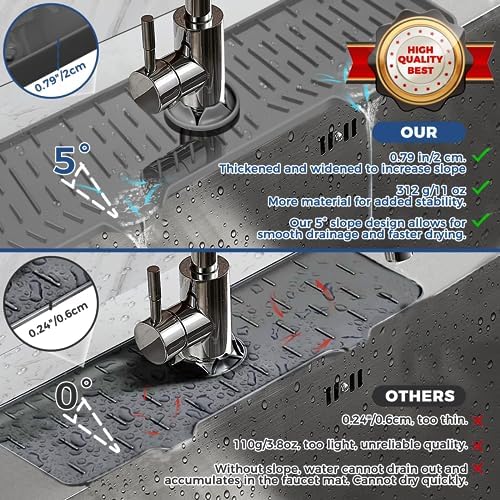 24" Splash Guard Plus Size Silicone Sink Faucet Drying Mat Handle Drip Catcher Tray Dish Sponge Holder Kitchen Accessories Protector Home Organization Gadgets Organizer - Image 3