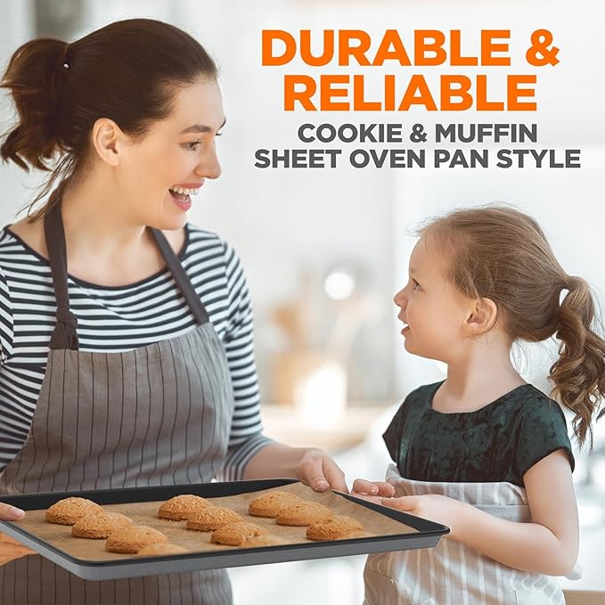 NutriChef 8-Piece Nonstick Stackable Bakeware Set - PFOA, PFOS, PTFE Free Baking Pans Set w/Non-Stick Coating, 450°F Oven Safe, Round Cake, Loaf, Muffin, Wide/Square Pans, Cookie Sheet (Gray)