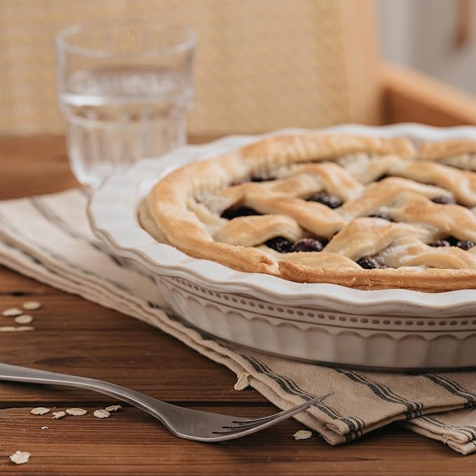 Ceramic Pie Pan for Baking, 9 inch Pie Pans Set of 2, Round Pie Dish for Dessert Kitchen, Farmhouse Vintage Color Pie Plate, Oven & Dishwasher Safe, Off-White