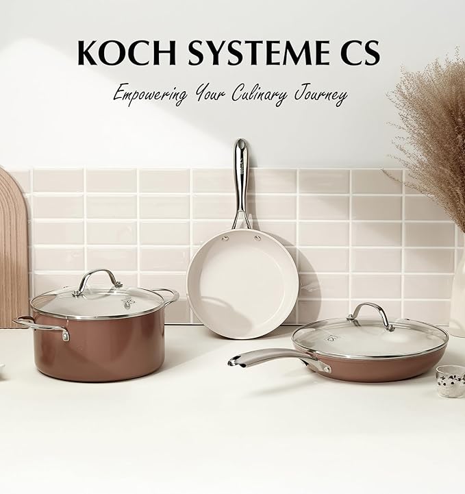 KOCH SYSTEME CS 8 Inch Nonstick Frying Pan Skillet - Ceramic Brown Egg Pan