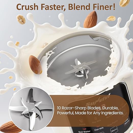 60oz Nut Milk Maker Machine: 8 in 1 Soy Milk Maker with Delay Start/Keep Warm/Self Clean, Food Processor for Soy/Nut/Oat Milk, Juice, Milkshake, Rice Paste and Boil Water, Kitchen Blender