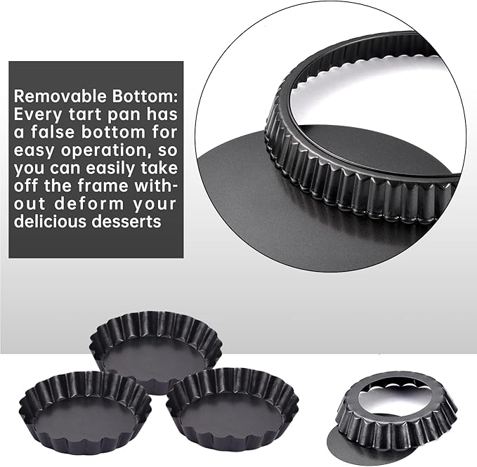 Theuzi 9 in Non-Stick Tart and Quiche Pan with Removable Bottom and 4 Mini Tart Pans 4-inch, Heavy Duty Fluted Side for Pies, Mousse Cakes, Dessert Baking (5 Pack)