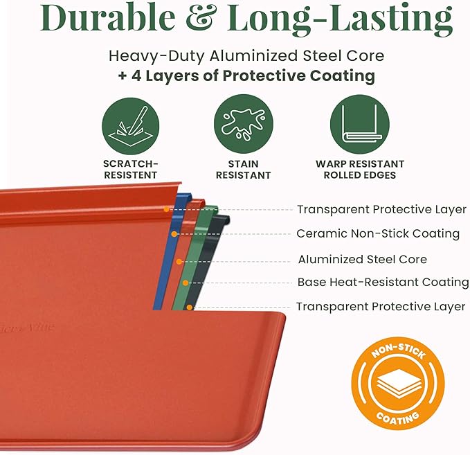 Larder & Vine 8-Piece Bakeware Set | Non-Stick Baking Set with Ceramic Finish | PFAS, PFOA, PTFE, and BPA Free Baking Essentials | Baking Sheets, Muffin Tins and Assorted Baking Pans | Cabernet