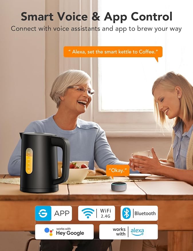 GoveeLife Smart Kettle Temperature Control 1.7L, 1500w WiFi Tea Kettle Electric with LED Indicator Lights, Remotely Control, 2H Keep Warm, 4 Presets Hot Water Boiler for Tea & Coffee & DIY
