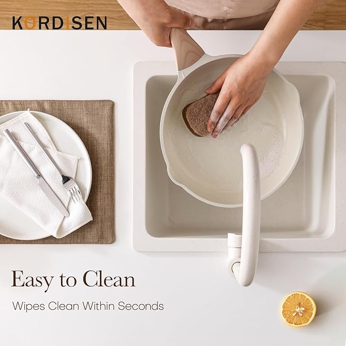 Kordisen Ceramic Nonstick Frying Pan Set with Lid 3 Piece - 9.5, 11, 12.5 Inch Non Toxic