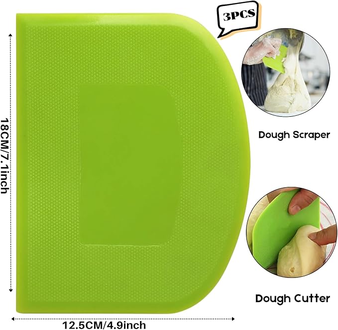 SURDOCA Dough Scraper Bench Scraper - 3P 7.1x4.9" Plastic Flexible Bowl Scraper, Sharp Edge & Angles Cake Scraper. Non-Slip Bakeware Decorating Tools Sculpting & Modeling Tools - White+Blue+White