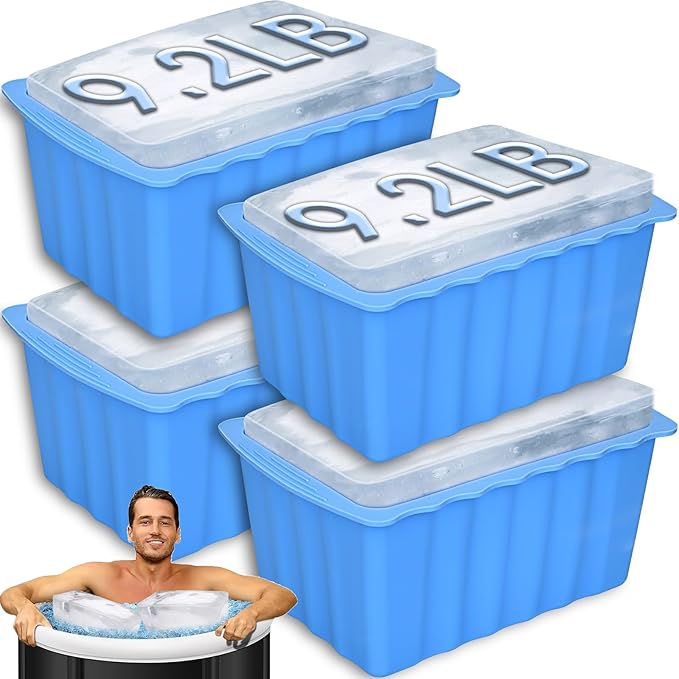Large Ice Cube Molds, 4Pack 37LB Ice Block Molds Water Chiller for Cold Plunge, Ice Bath Chiller Silicone Ice Maker for Home, Reusable Ice Cube Trays for Cooler, Ice Bath Accessories